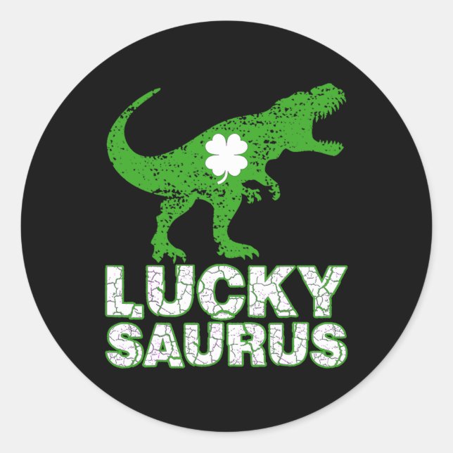 Frohen St. Patrick's Day Luckysaurus Dinosaur Sham Runder Aufkleber (Vorderseite)