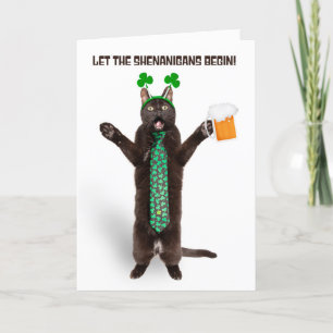 Frohen St. Patrick's Day Lustige Katze mit Shamroc Feiertagskarte