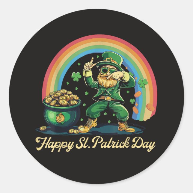 Frohen St. Patrick's Day Lustiger Leprechaun Runder Aufkleber (Vorderseite)
