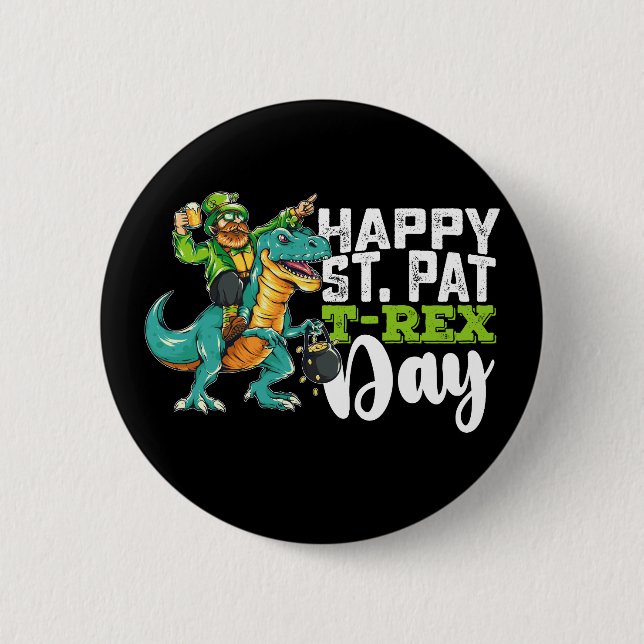 Frohen St. Patrick's Day Pat T Rex Dinosaur Button (Vorderseite)