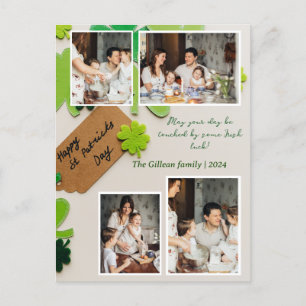 Frohen St. Patrick's Day Shamrocks Familienfoto Feiertagspostkarte