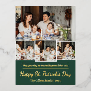 Frohen St. Patrick's Day Shamrocks Familienfoto Folien Feiertagspostkarte