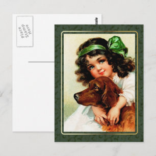 Frohen St. Patrick's Day. Vintage irisches Mädchen Postkarte