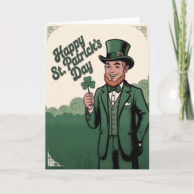 Frohen St. Patrick's Day Vintage Kobold Karte (Vorderseite)