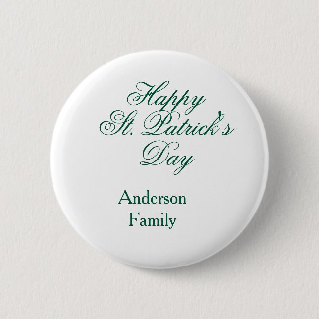 Frohen St. Patrick's Tag Familienname grün minimal Button (Vorderseite)