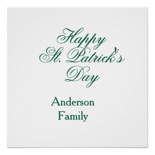 Frohen St. Patrick's Tag Familienname grün minimal Poster