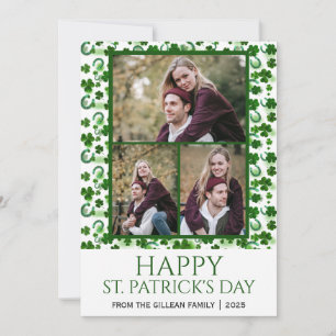 Frohen St. Patricks Tag Kleeblatt Familie 3 Foto Feiertagskarte