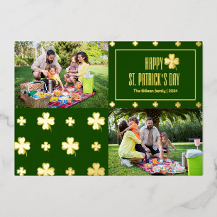 Frohen St. Patricks Tag Kleeblatt Familie Zwei Fot Folien Feiertagskarte