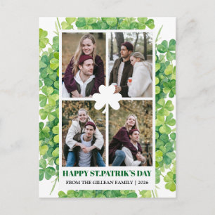 Frohen St. Patrick's Tag Kleeblatt Familienfoto Feiertagspostkarte