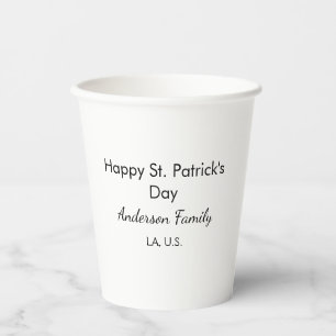 Frohen St. Patrick's Tag Namen Familienort einfach Pappbecher