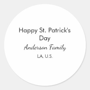 Frohen St. Patrick's Tag Namen Familienort einfach Runder Aufkleber