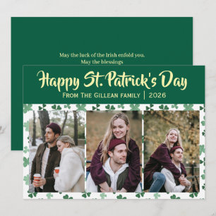 Frohen St. Patricks Tag Shamrocks Familie 3 Foto Feiertagskarte