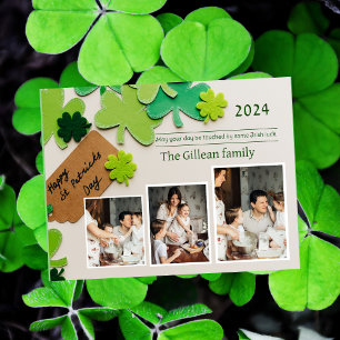 Frohen St. Patricks Tag Shamrocks Familienfoto Feiertagspostkarte