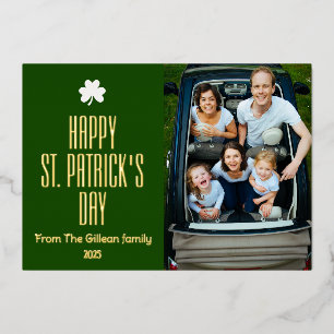 Frohen St. Patricks Tag Shamrocks Familienfoto Folien Feiertagskarte