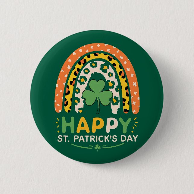 Frohen St. Patrick's Tag Süßer Regenbogen Leopard Button (Vorderseite)