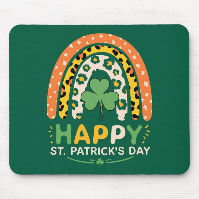 Frohen St. Patrick's Tag Süßer Regenbogen Leopard Mousepad (Vorne)