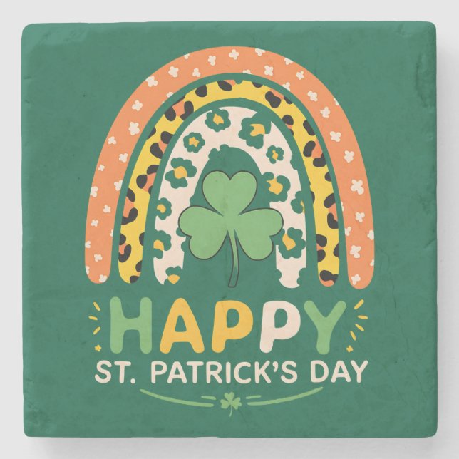 Frohen St. Patrick's Tag Süßer Regenbogen Leopard Steinuntersetzer (Vorderseite)