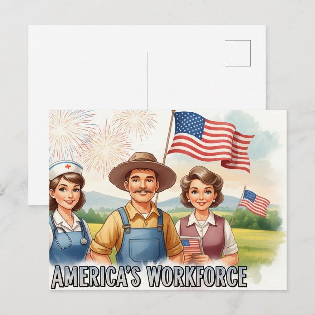 Frohen Tag der Arbeit  mit Flagge Postkarte (Vorne/Hinten)