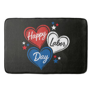 Frohen Tag der Arbeit Patriotische Herzen Rot Weiß Badematte
