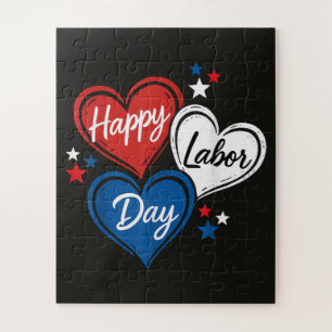 Frohen Tag der Arbeit Patriotische Herzen Rot Weiß Puzzle
