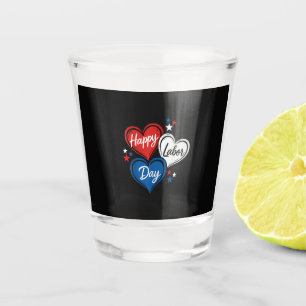 Frohen Tag der Arbeit Patriotische Herzen Rot Weiß Schnapsglas