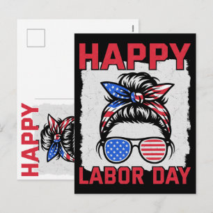Frohen Tag der Arbeit Unordentlicher Dutt USA-Flag Feiertagspostkarte