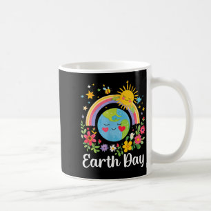 Frohen Tag der Erde 2026 Niedliche Erde mit floral Kaffeetasse