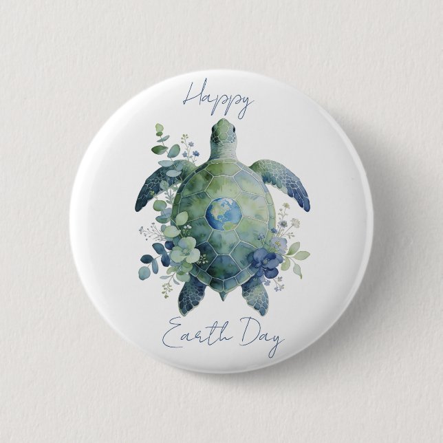 Frohen Tag der Erde Schildkröten-Design Button (Vorderseite)