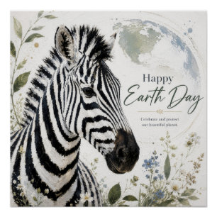 Frohen Tag der Erde Zebra-Wildtiere Poster