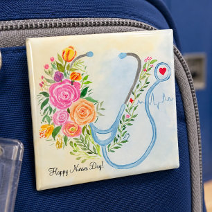 Frohen Tag der Krankenpfleger Florales Stethoskop Button