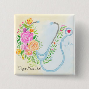 Frohen Tag der Krankenpfleger Florales Stethoskop Button