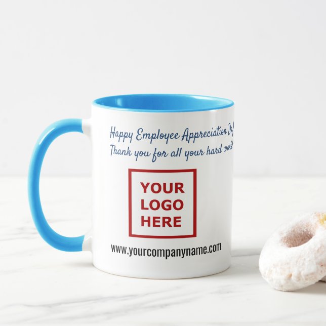 Frohen Tag der Mitarbeiteranerkennung Danke + Logo Tasse (Mit Donut)