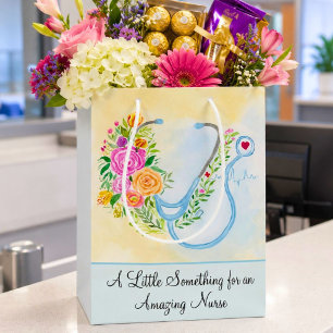 Frohen Tag der Pflegekräfte Florales Stethoskop An Mittlere Geschenktüte