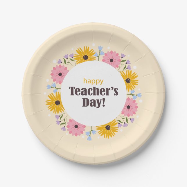 Frohen Tag des Lehrers Wilde Blumen Pappteller (Vorderseite)
