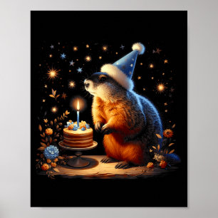 Frohen Tag des Murmeltieres Murmeltier mit Geburts Poster