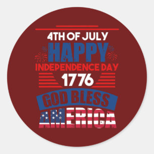 Frohen Unabhängigkeitstag 1776 Gott segne Amerika  Runder Aufkleber