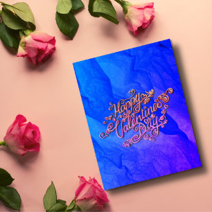 Frohen Valentinstag blaue Herzschrift Postkarte