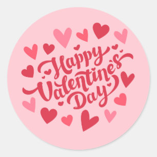 Frohen Valentinstag Elegantes Skript Rosa Herzen  Runder Aufkleber
