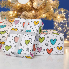 Frohen Valentinstag Farbige Herzen  Geschenkpapier