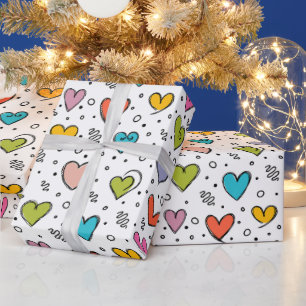 Frohen Valentinstag Farbige Herzen  Geschenkpapier