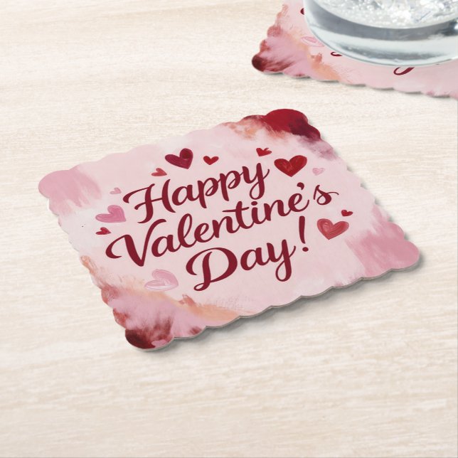 Frohen Valentinstag! Gemalte Pinselstriche Untersetzer (angewinkelt)