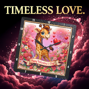 Frohen Valentinstag Giraffe Quadratische Wanduhr
