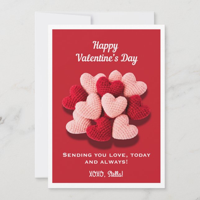 Frohen Valentinstag Häkeln Herz Flachkarte Feiertagskarte (Vorderseite)