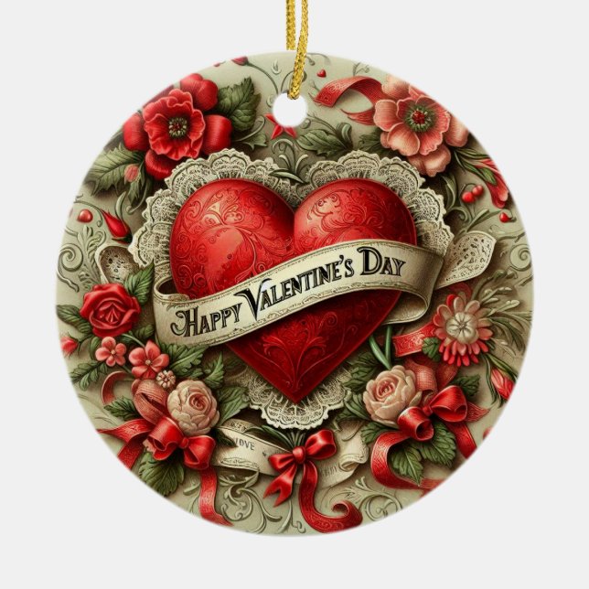Frohen Valentinstag Keramik Ornament (Vorne)