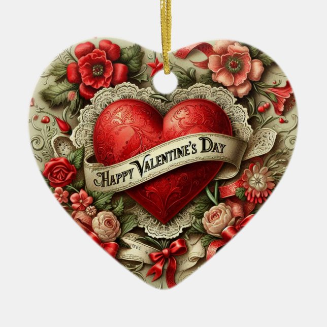 Frohen Valentinstag Keramik Ornament (Vorne)
