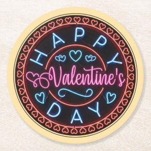 Frohen Valentinstag Kreisdesign-67128 Runder Pappuntersetzer