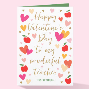 Frohen Valentinstag Lehrerherzen Apfel gefaltet Karte