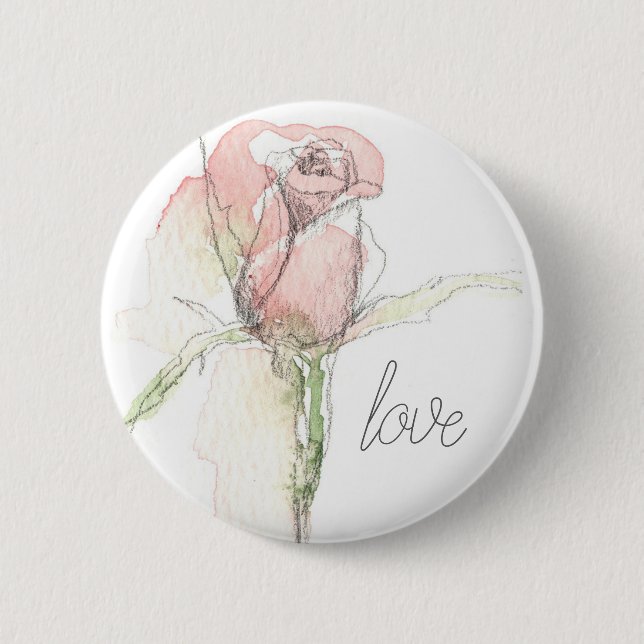 Frohen Valentinstag Liebe Rosa Rosenknospe Button (Vorderseite)
