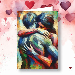 Frohen Valentinstag Liebende umarmen sich Karte