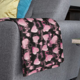 Frohen Valentinstag Liebesschrift Rosa Herzen Fleecedecke